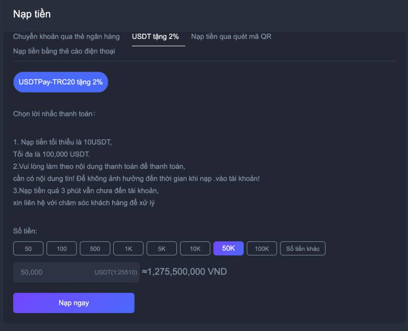 Hướng Dẫn Nạp Tiền S666 Các Bước Đơn Giản, Dễ Dàng 4 Nạp tiền bằng USDT (Crypto) – Tặng thêm 2%